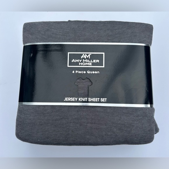 NEW Amy Miller Home Queen 4 Piece Jersey Knit Sheet Set Flint Gray Supersoft - Picture 1 of 4